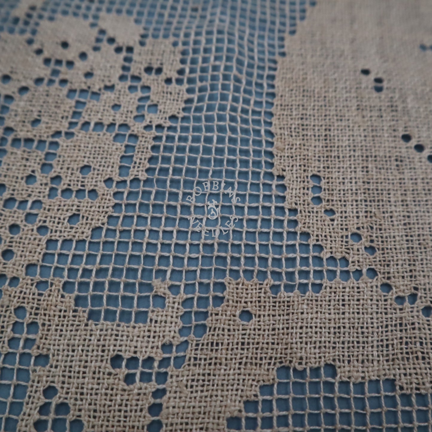 Handmade Filet Lace Panel with Putti and Cherub Motif – Antique European Linen Wall Hanging or Table Runner