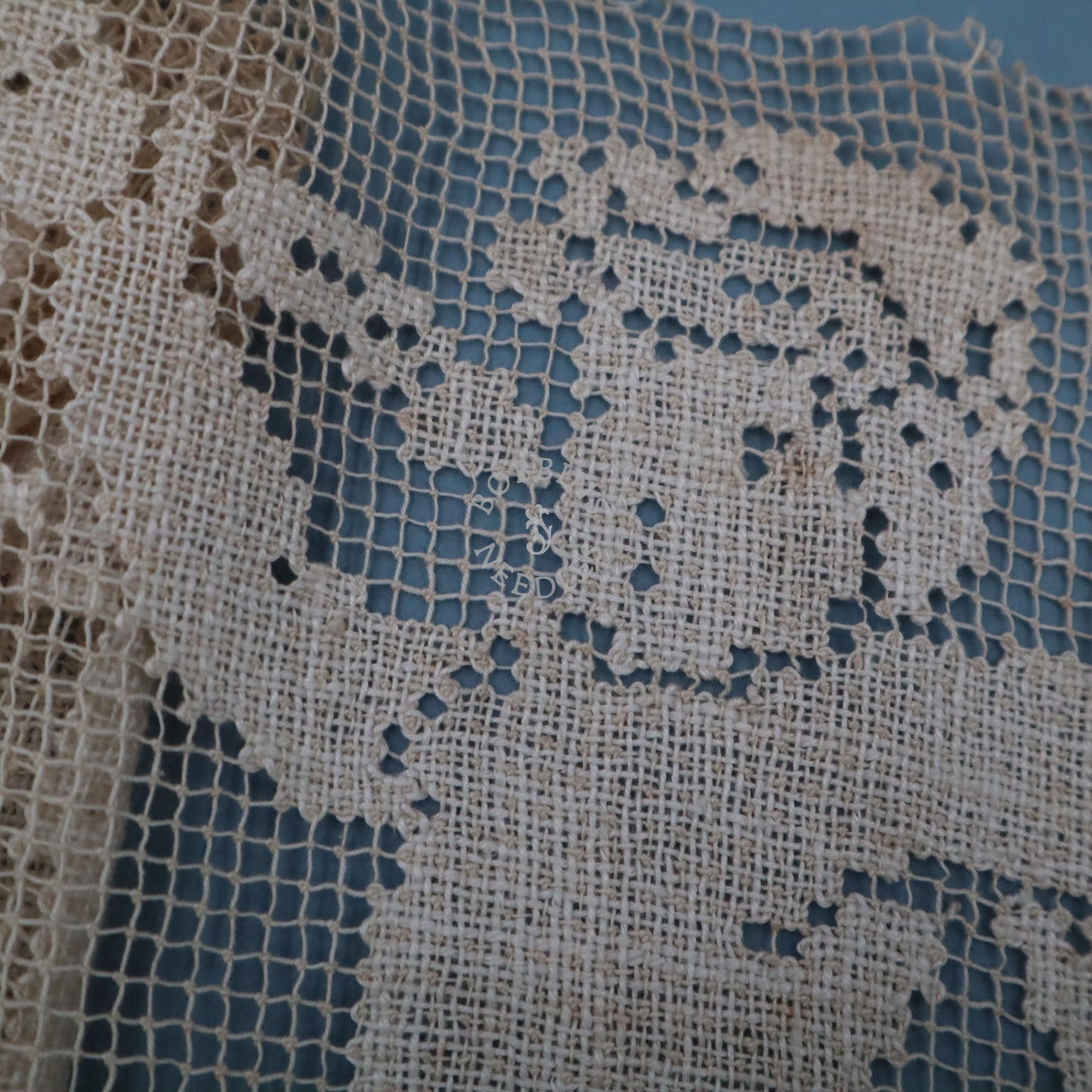 Antique Belgian Handmade Filet Lace Panel with Putti and Floral Garland – Linen Net Lace