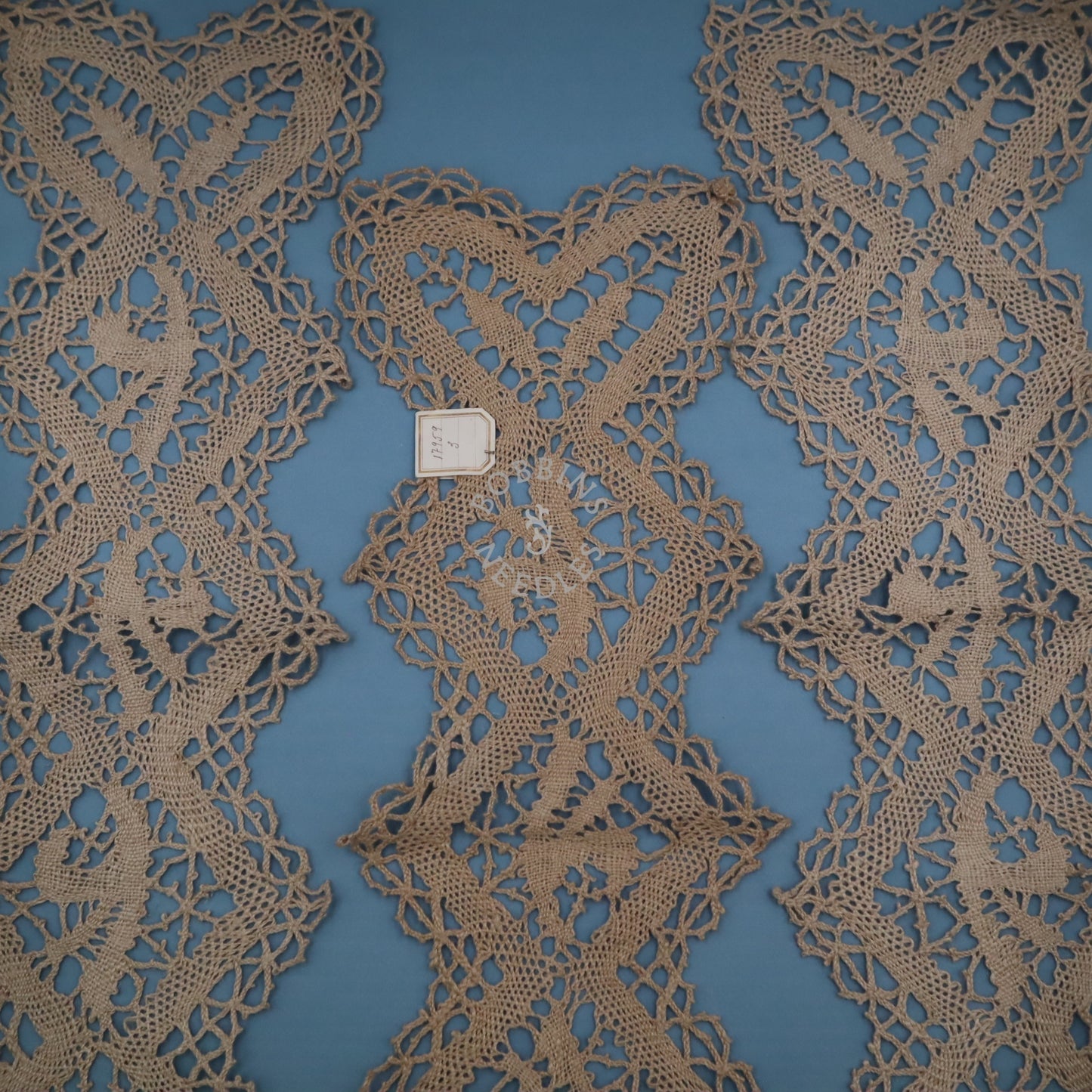 Set of 3 Antique French Handmade Linen Lace Panels