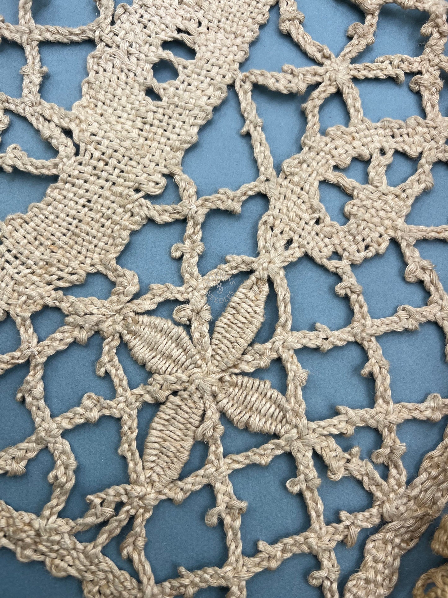 Set of 2 Antique French Handmade Lace Panels with Dragon Motif – Hemp Bobbin Lace