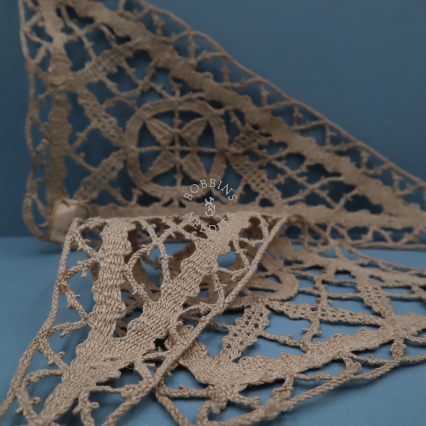 Set of 3 Antique French Handmade Bobbin Lace Corner Panels – Natural Fiber Triangular