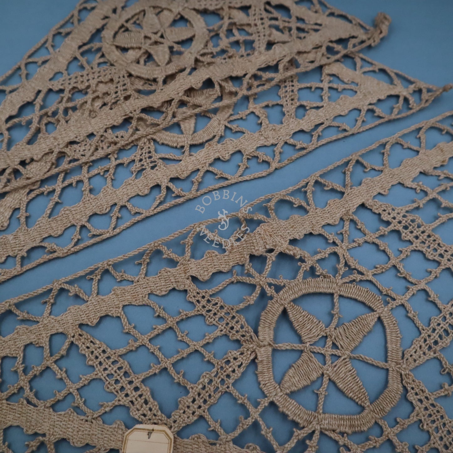 Set of 3 Antique French Handmade Bobbin Lace Corner Panels – Natural Fiber Triangular