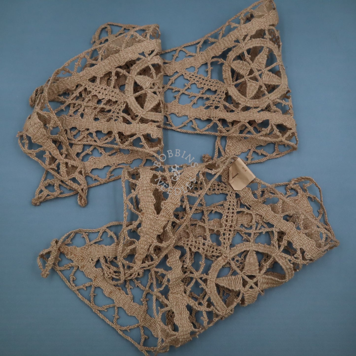 Set of 3 Antique French Handmade Bobbin Lace Corner Panels – Natural Fiber Triangular