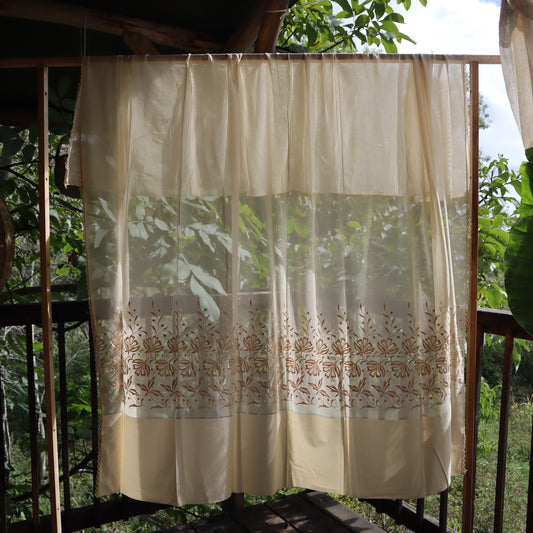 Antique Belgian Linen Curtain with Embroidered Border – 200 × 180 cm