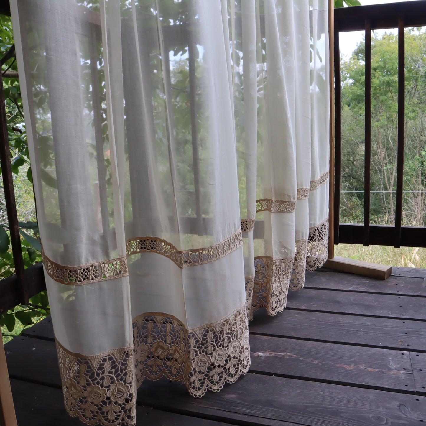 Antique Belgian Curtain with Swiss Linen and Bruges Guipure Lace – 240 × 210 cm