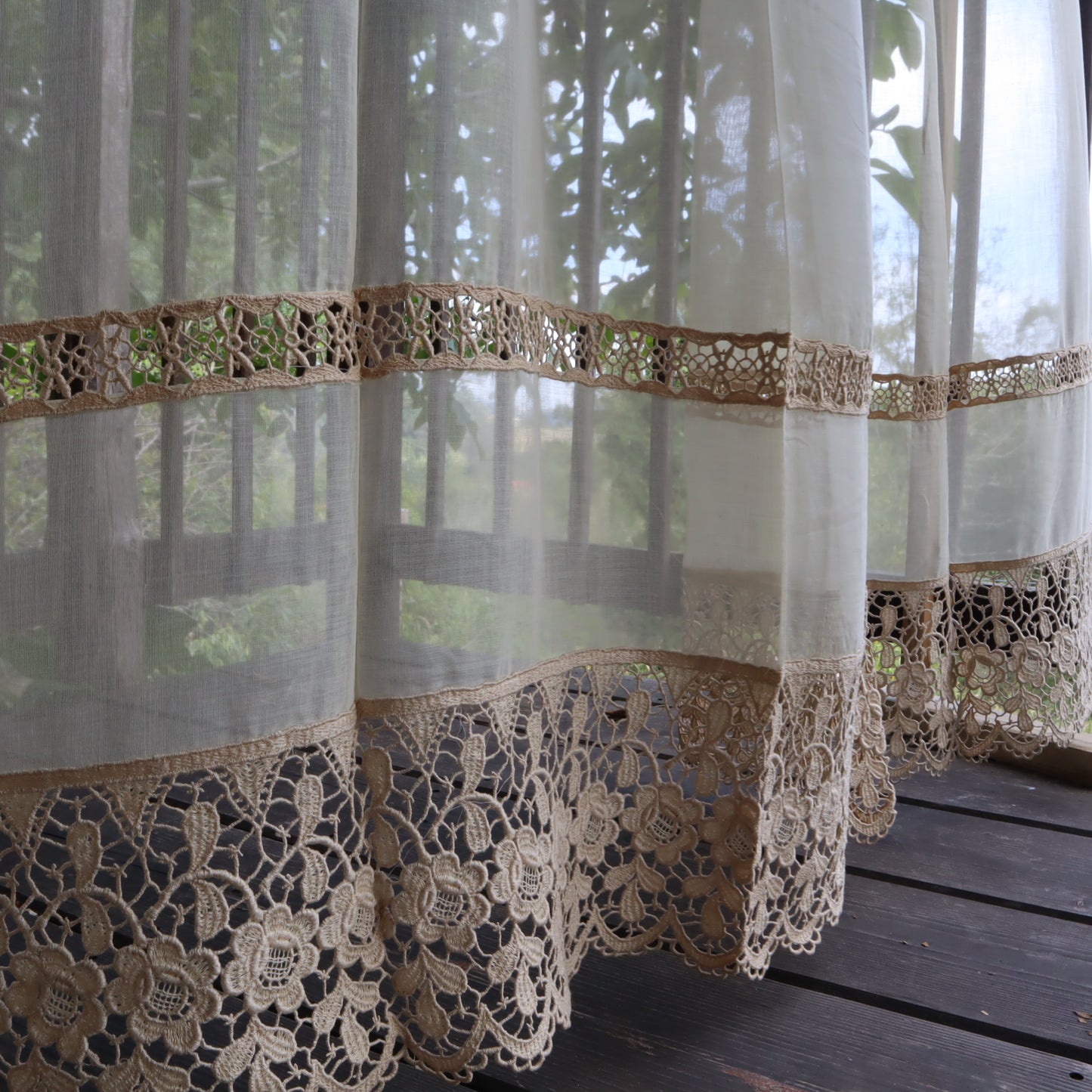 Antique Belgian Curtain with Swiss Linen and Bruges Guipure Lace – 240 × 210 cm