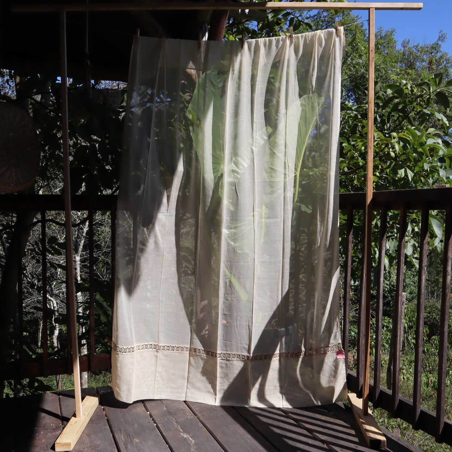Antique Belgian Linen Curtain – 140 × 200 cm Swiss Linen Panel with 4 cm Bruges Guipure Lace Insertion