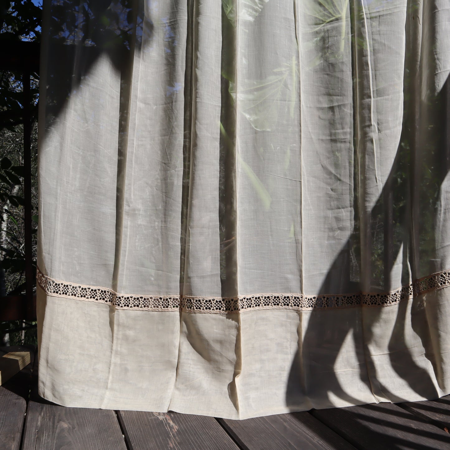 Antique Belgian Linen Curtain – 140 × 200 cm Swiss Linen Panel with 4 cm Bruges Guipure Lace Insertion