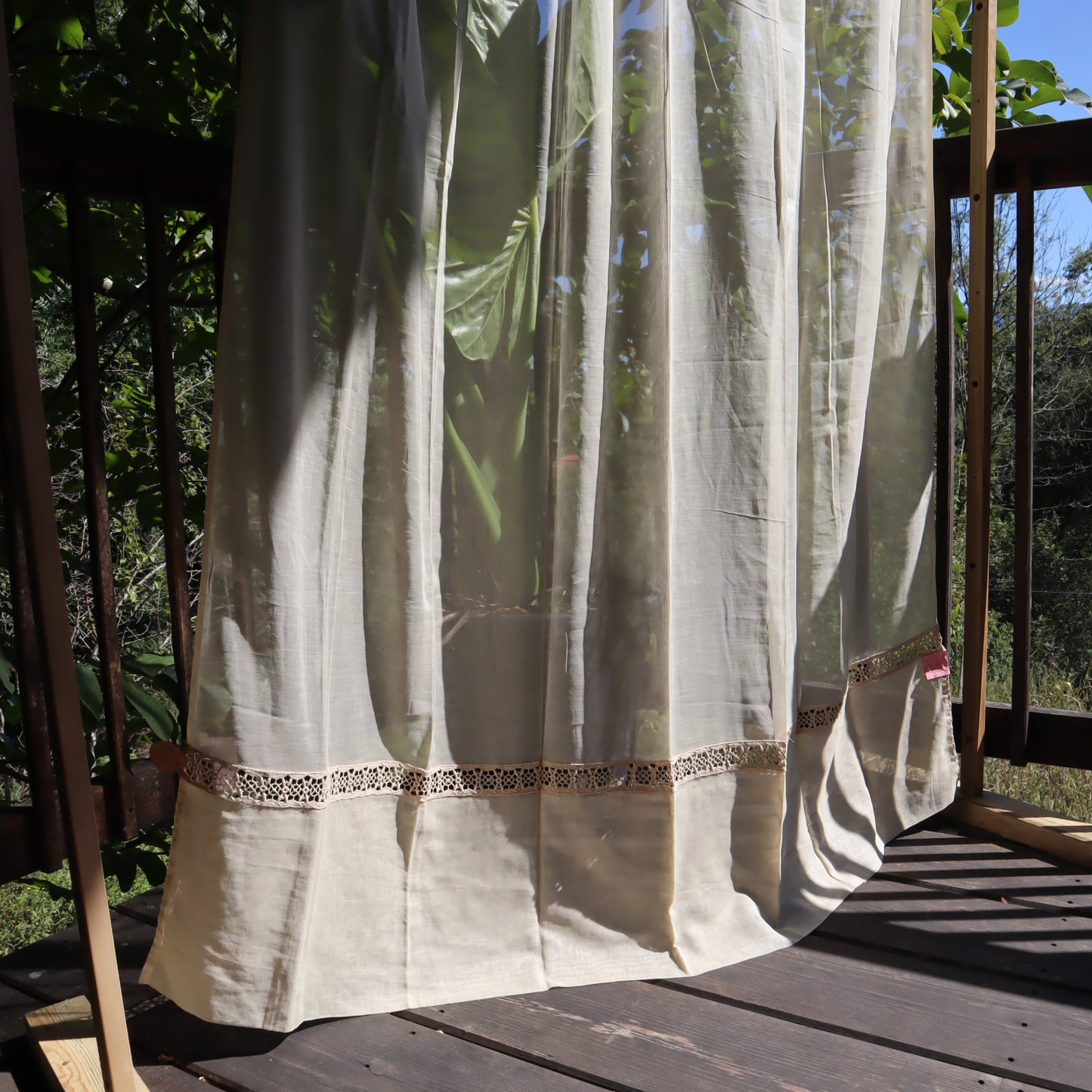 Antique Belgian Linen Curtain – 140 × 200 cm Swiss Linen Panel with 4 cm Bruges Guipure Lace Insertion