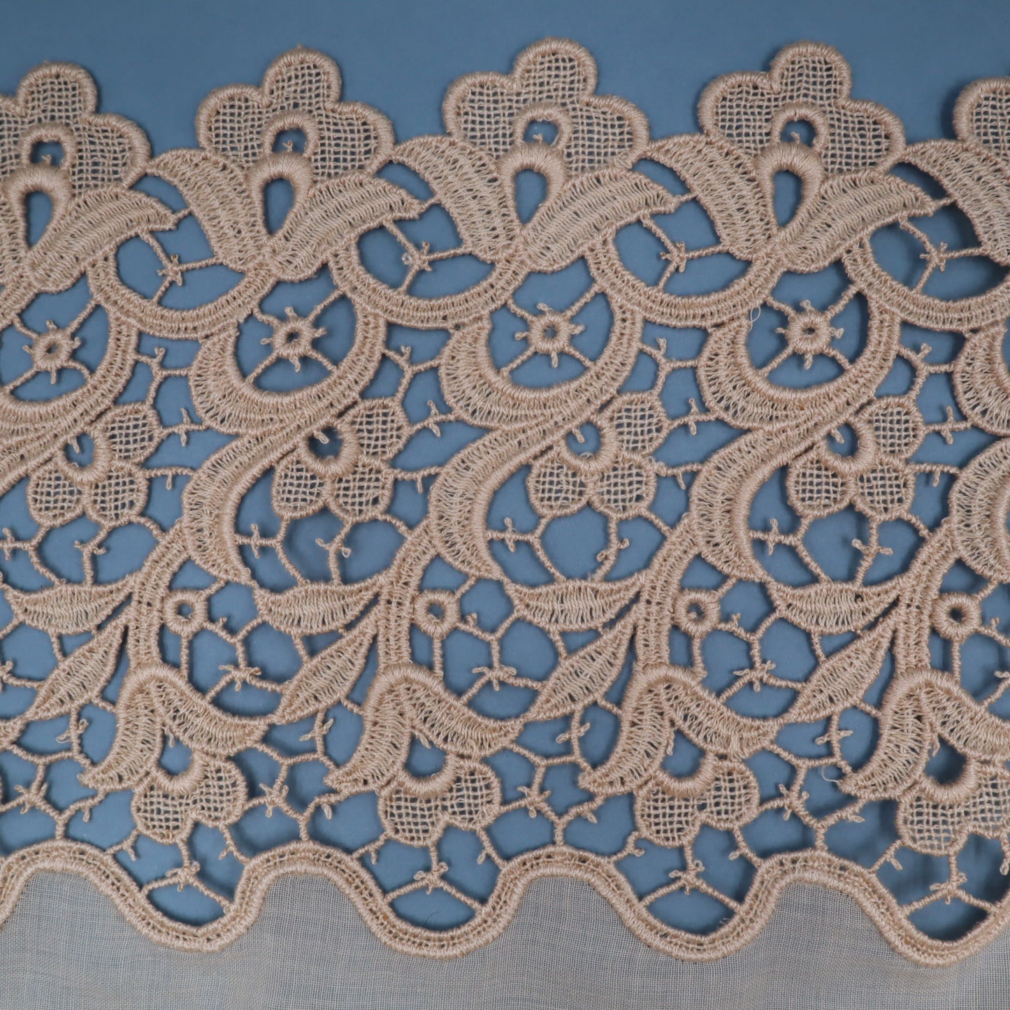 Antique Belgian Linen Curtain – 150 × 150 cm Swiss Linen Panel with 20 cm Bruges Guipure Lace Border
