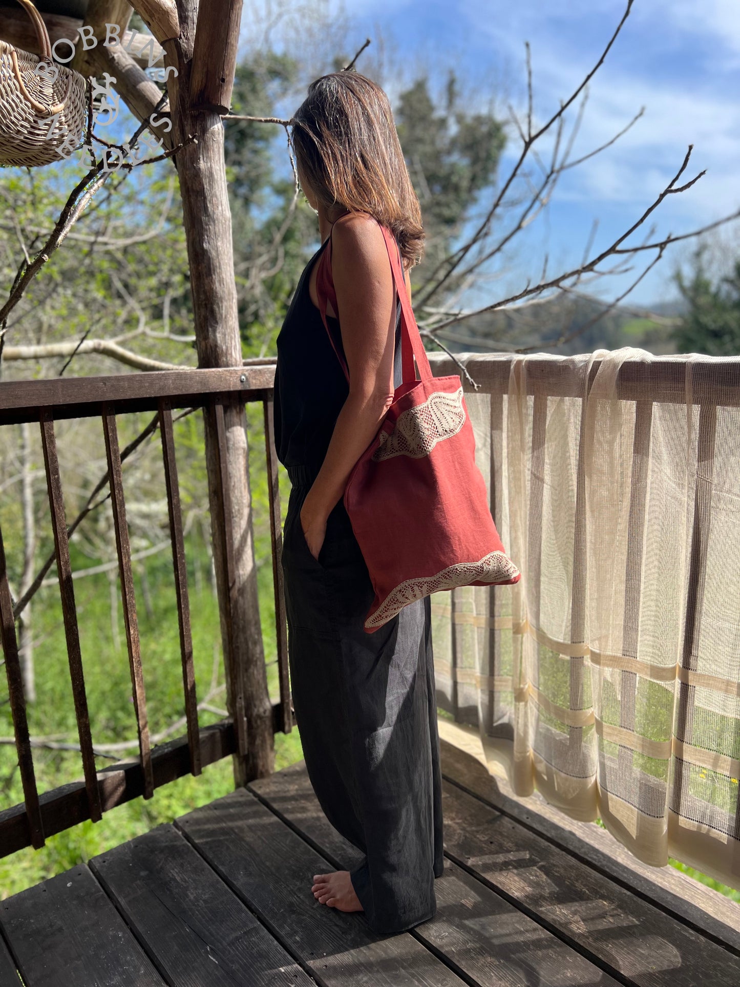 Linen Tote Bag | European Linen | Handmade | Dusty coral | One of a Kind - Bobbins&Needles