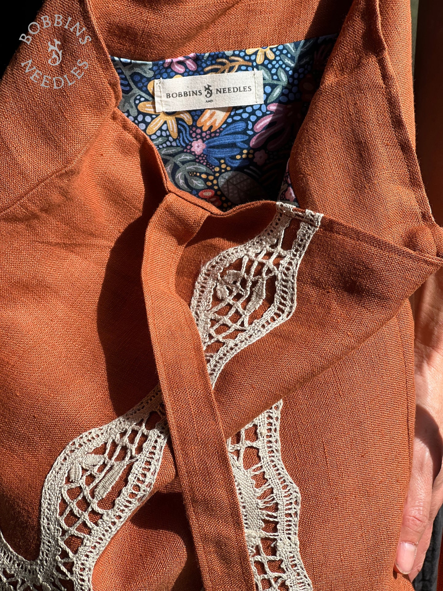 Terracota Linen Tote Bag | European Linen | Handmade | One of a Kind - Bobbins&Needles