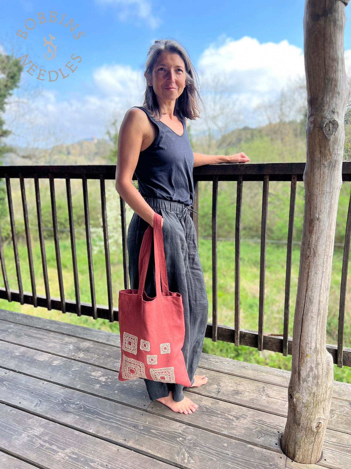 Linen Tote Bag | European Linen | Handmade | One of a Kind - Bobbins&Needles