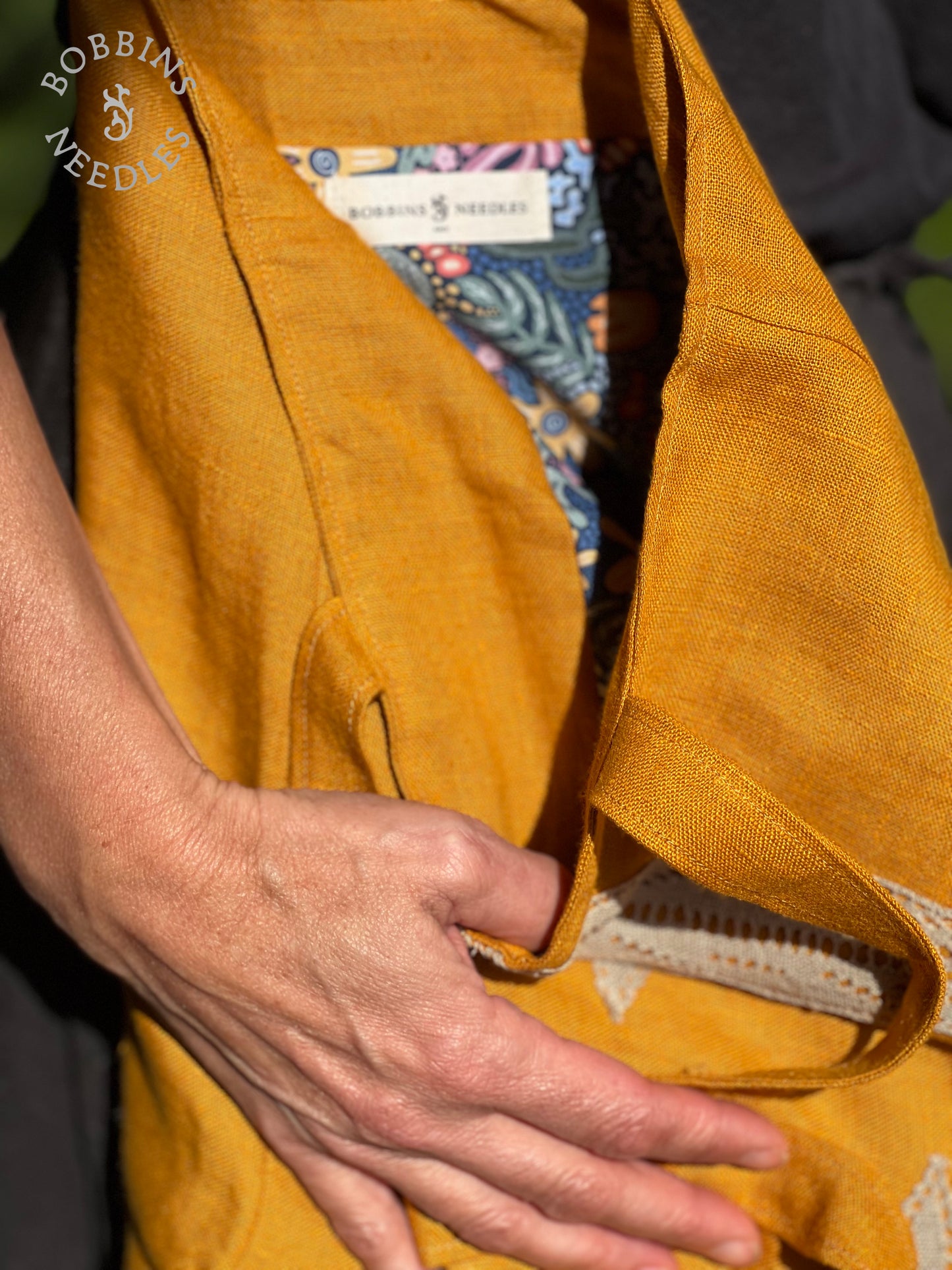 Linen Tote Bag | European Linen | Handmade | Golden Ochre - Bobbins&Needles
