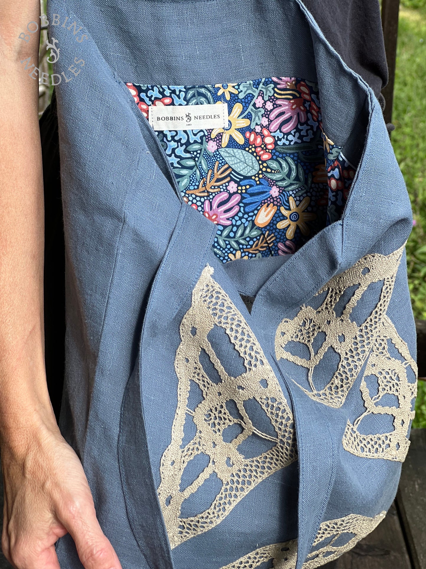 Dusty Blue Linen Tote Bag | Handmade | One of a Kind - Bobbins&Needles