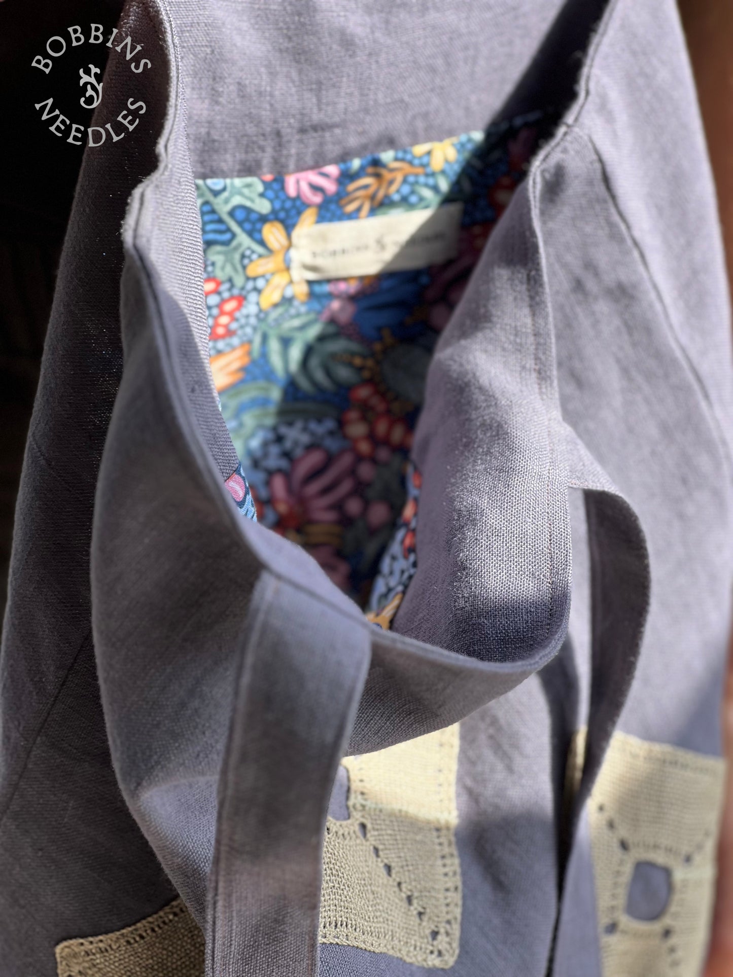 Lavender Linen Tote Bag | European Linen | Handmade | One of a Kind - Bobbins&Needles