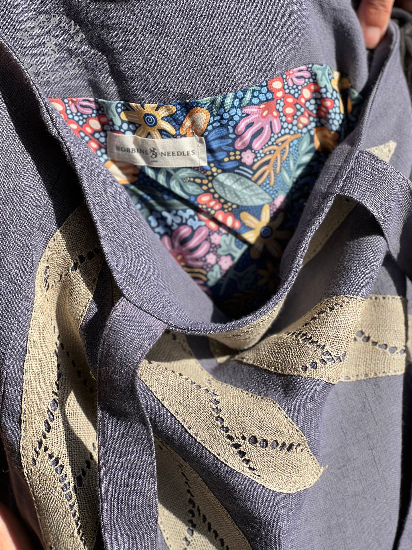 Linen Tote Bag | European Linen | Handmade French Lace - Bobbins&Needles