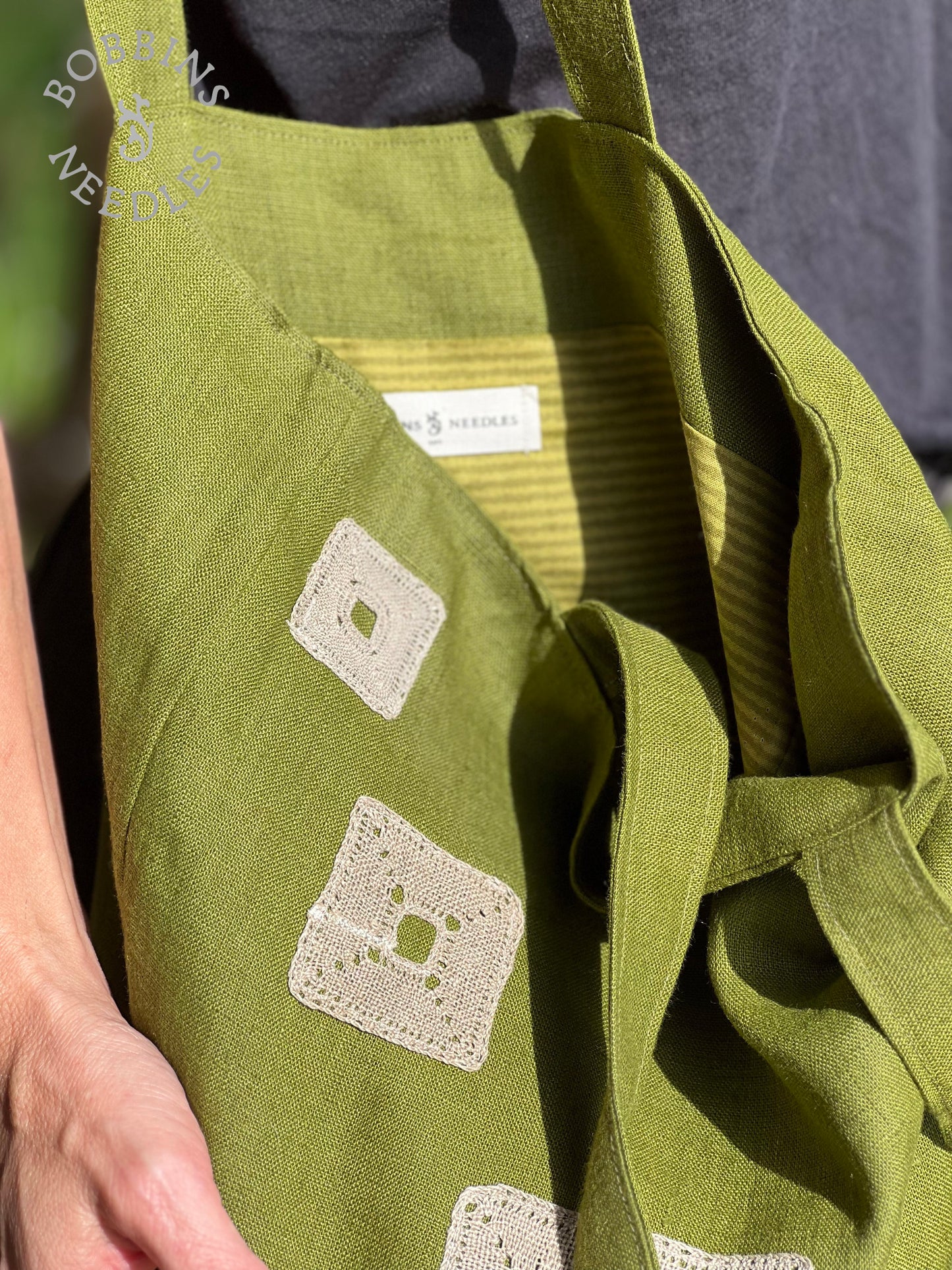 Linen Tote Bag | European Linen | Moss Green | One of a Kind - Bobbins&Needles