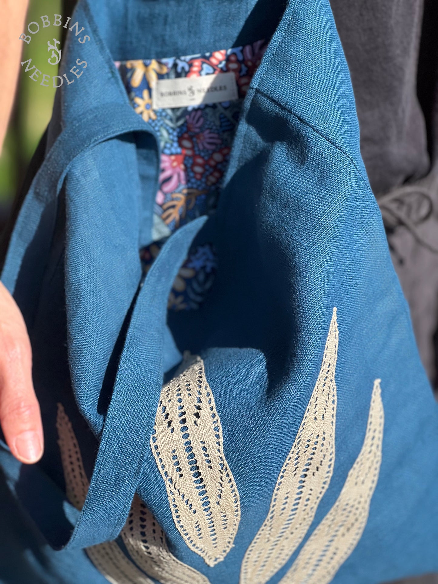 Linen Tote Bag | European Linen | Handmade French Lace - Bobbins&Needles