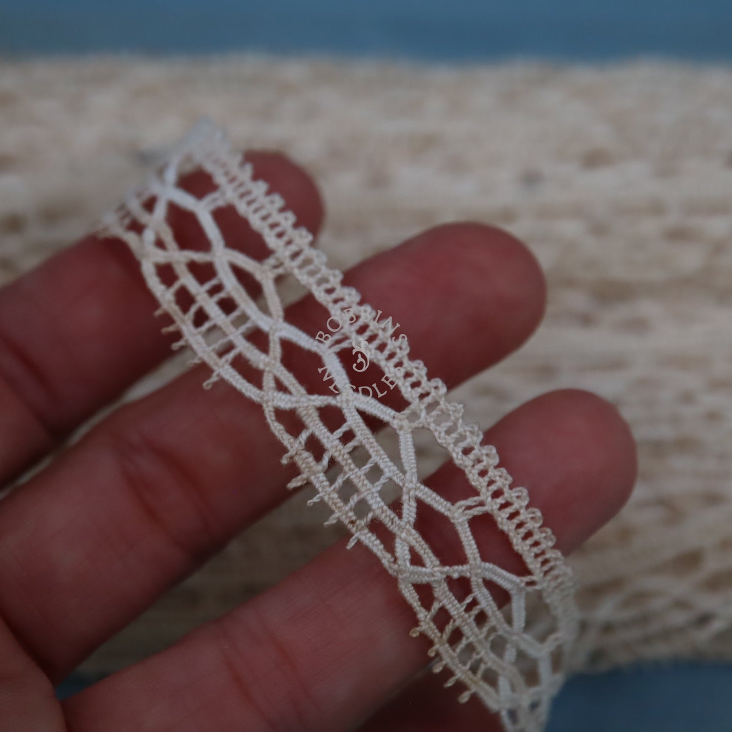 33m Cotton Bobbin Lace Border – Vintage French Geometric Openwork Trim
