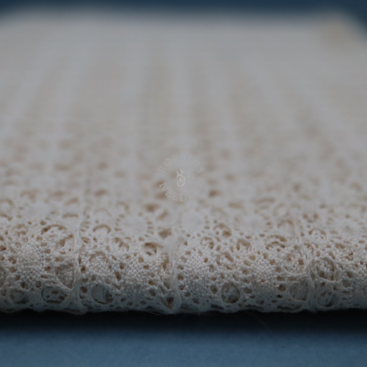 Vintage French Cotton Bobbin Insertion Lace with Oval Openwork Pattern
