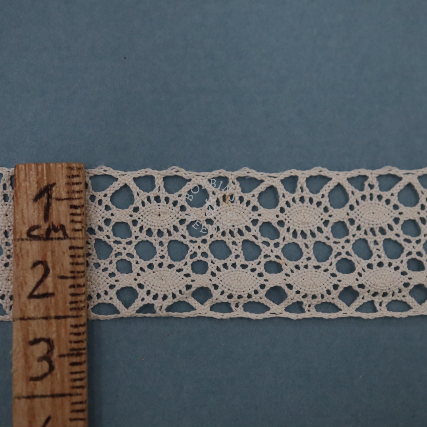 Vintage French Cotton Bobbin Insertion Lace with Oval Openwork Pattern
