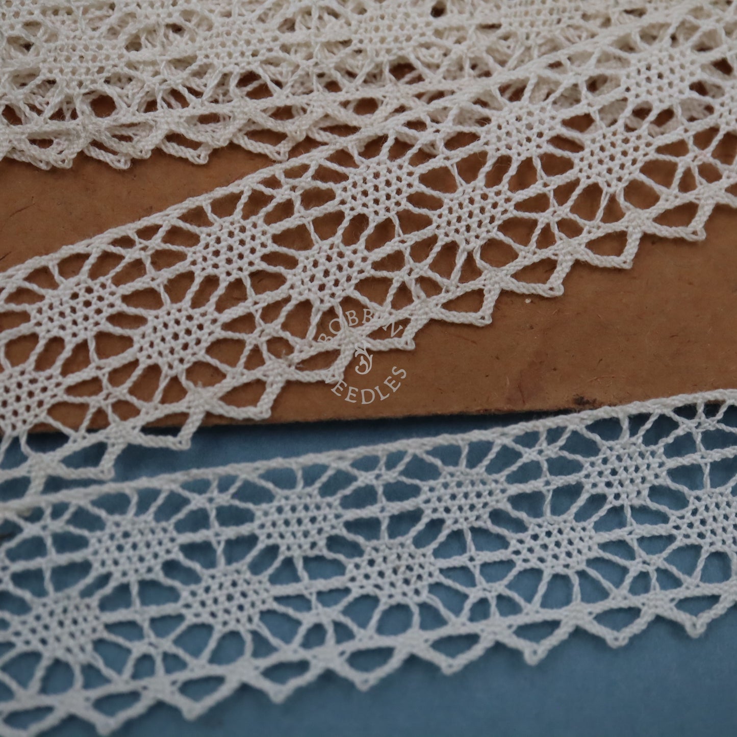 17.5m Vintage French Cotton Bobbin Lace Geometric Scalloped Edging