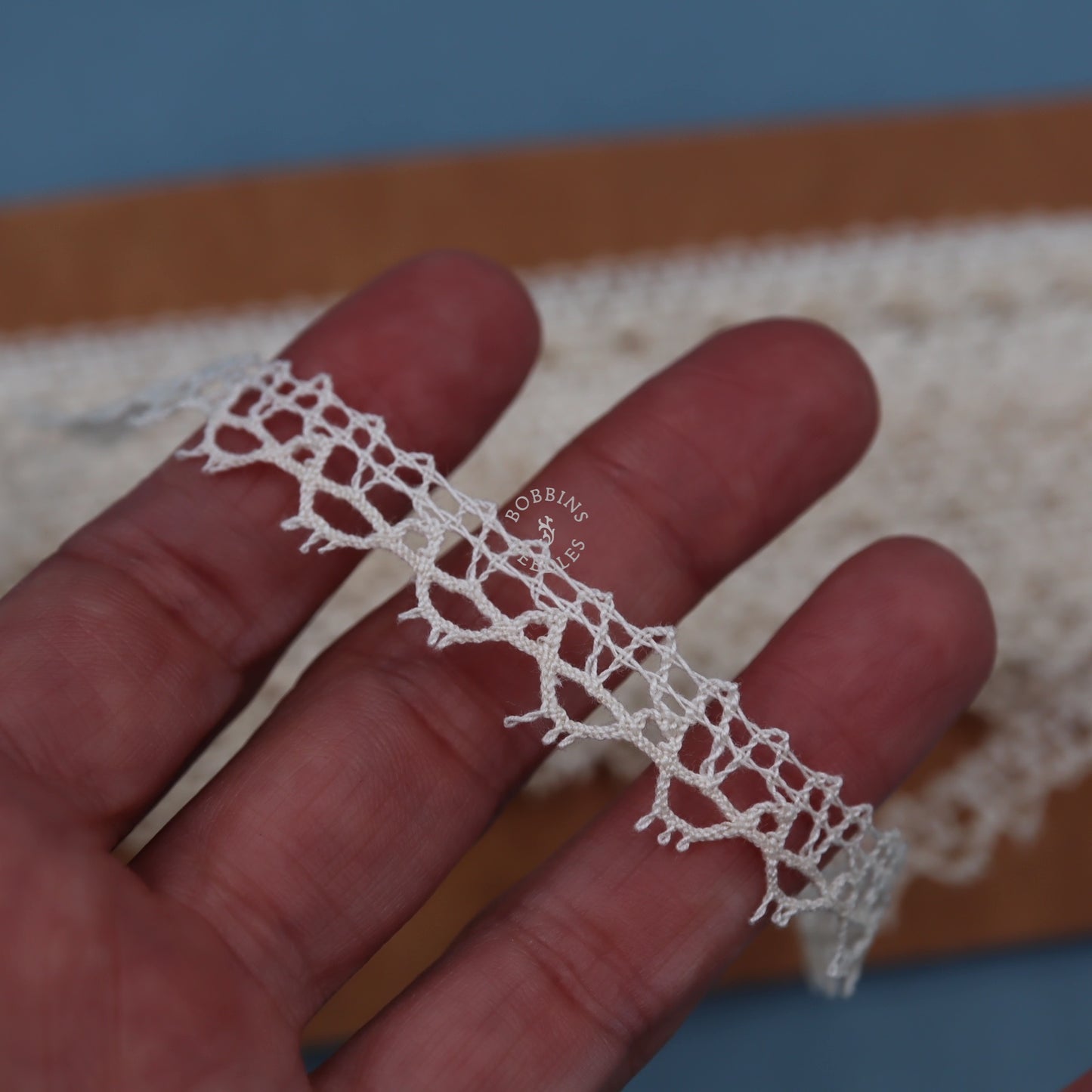 20m Cotton Bobbin Lace Border – Cream French Trim with Picot Edge