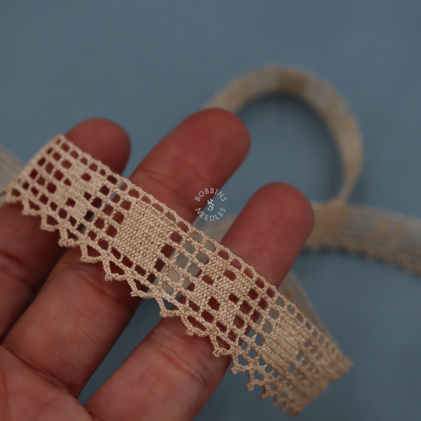 Cotton Bobbin Lace Border – Beige Geometric Edge