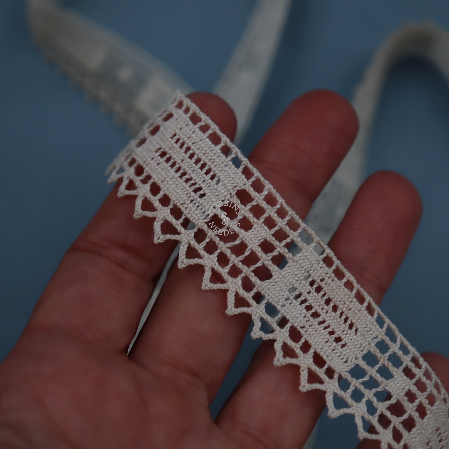 Vintage Cotton Lace Border with Geometric Pointed Edge