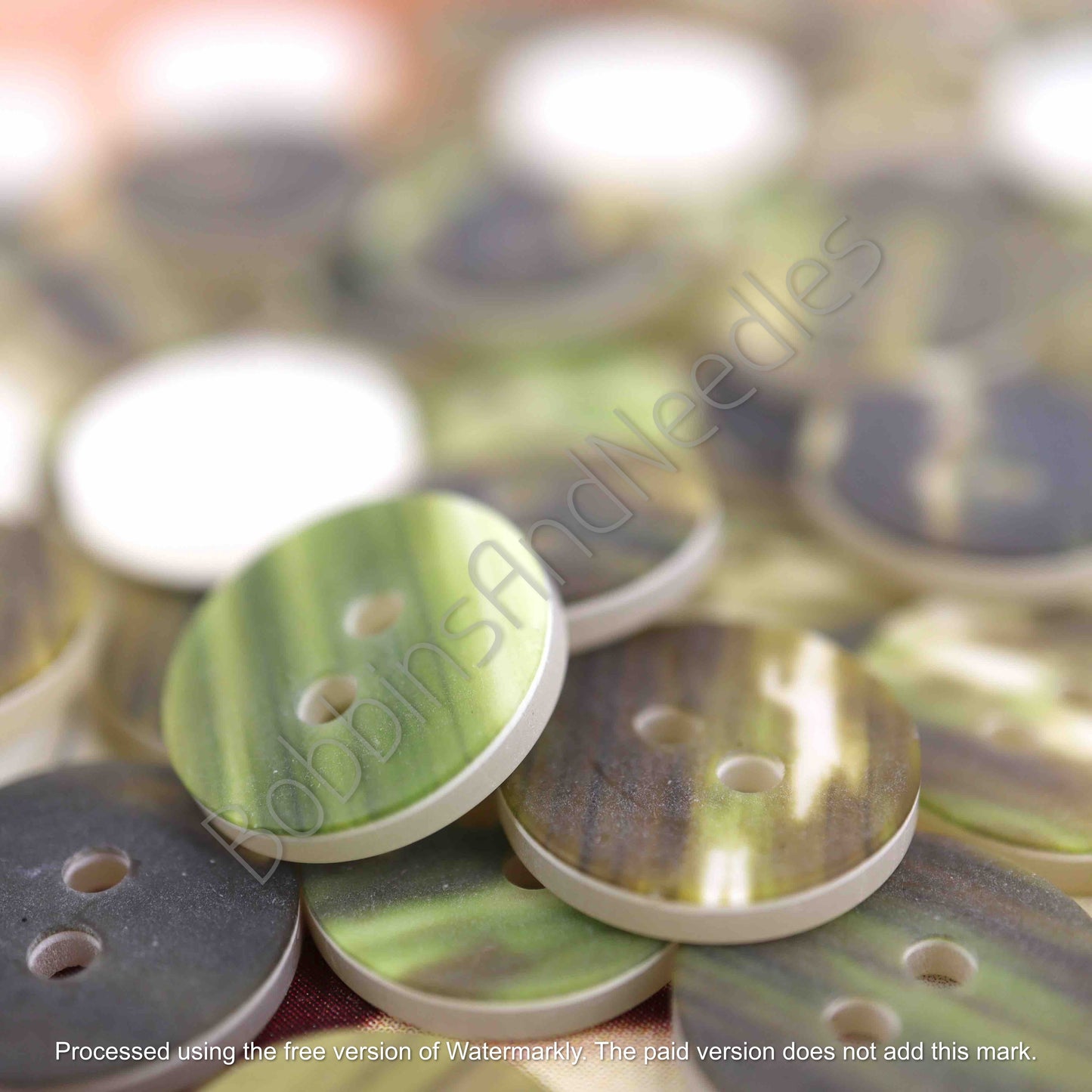 Set of 20 Casein Buttons Ø 13mm Small Marbled Earthy Green - Bobbins&Needles