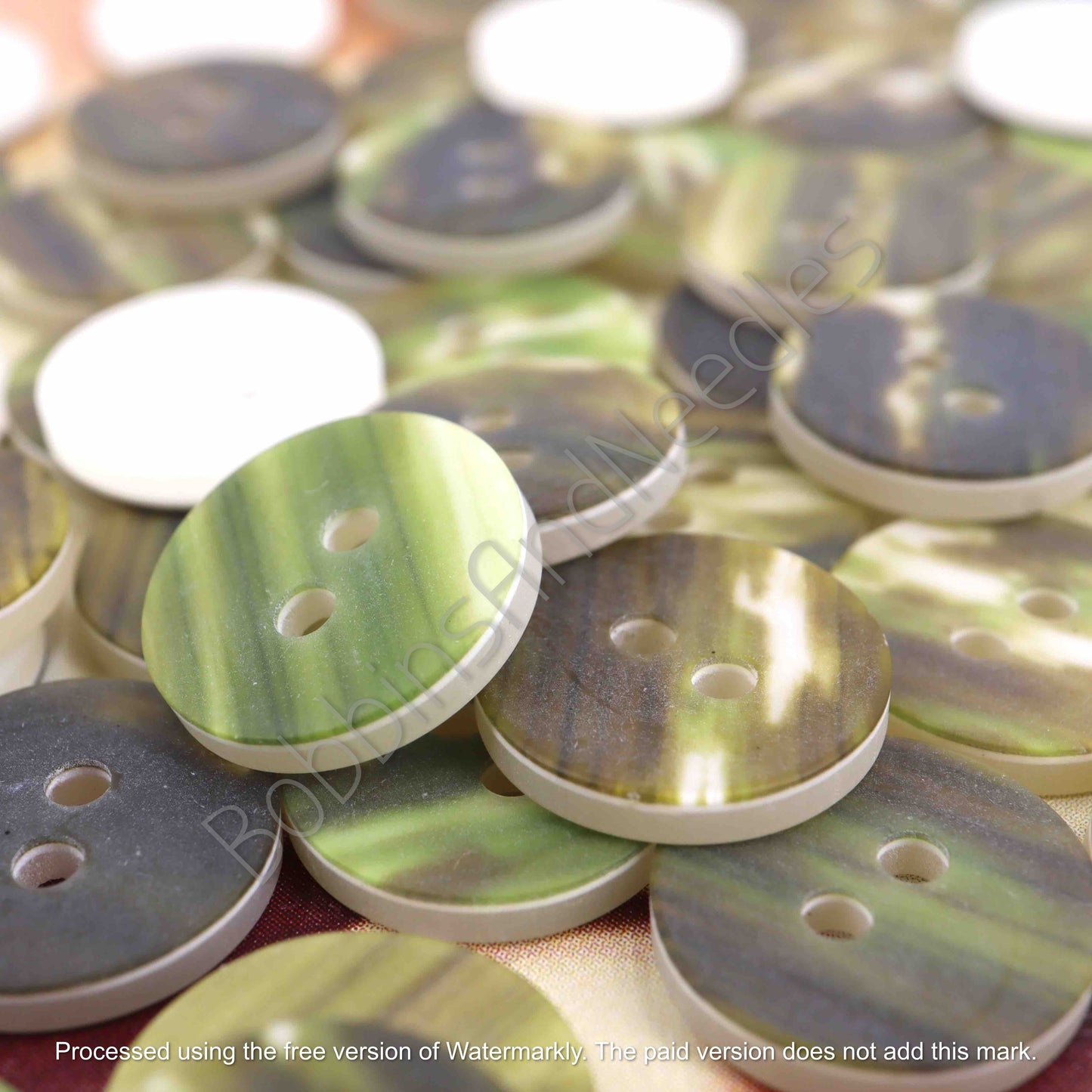 Set of 20 Casein Buttons Ø 13mm Small Marbled Earthy Green - Bobbins&Needles