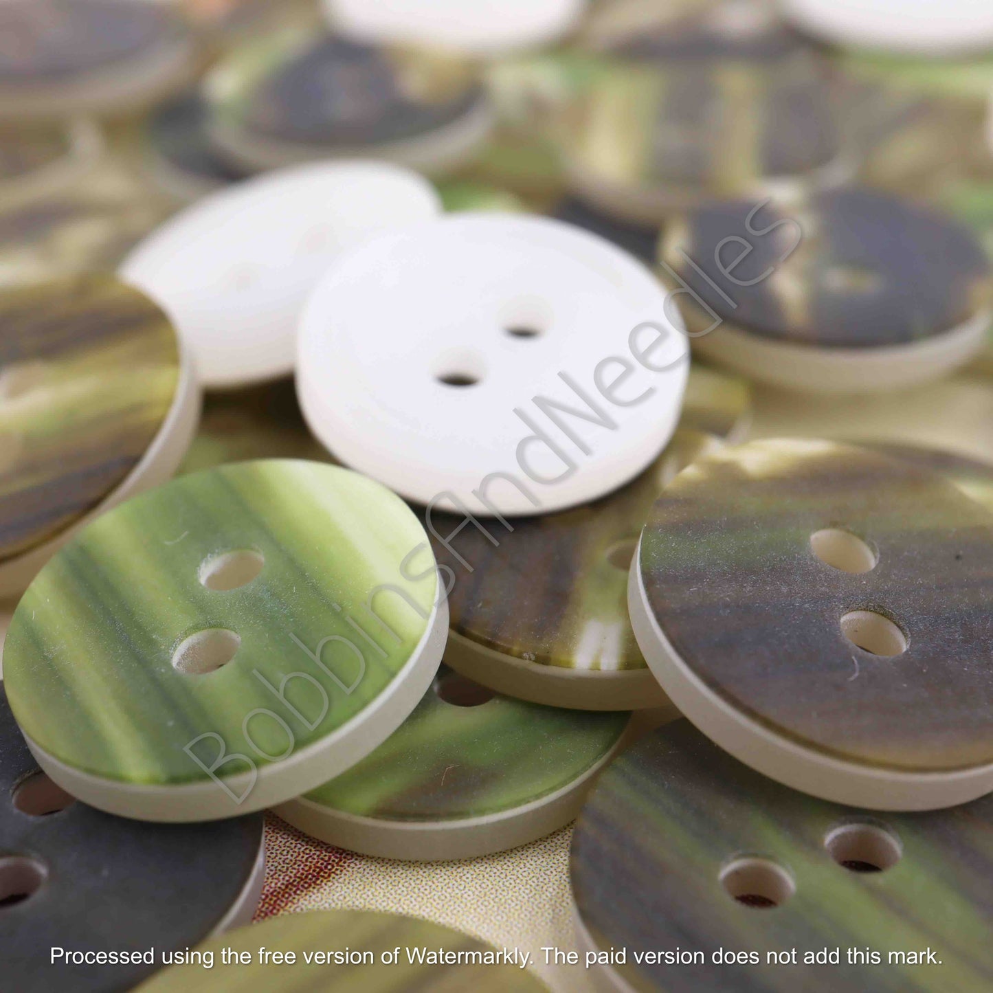 Set of 20 Casein Buttons Ø 13mm Small Marbled Earthy Green - Bobbins&Needles