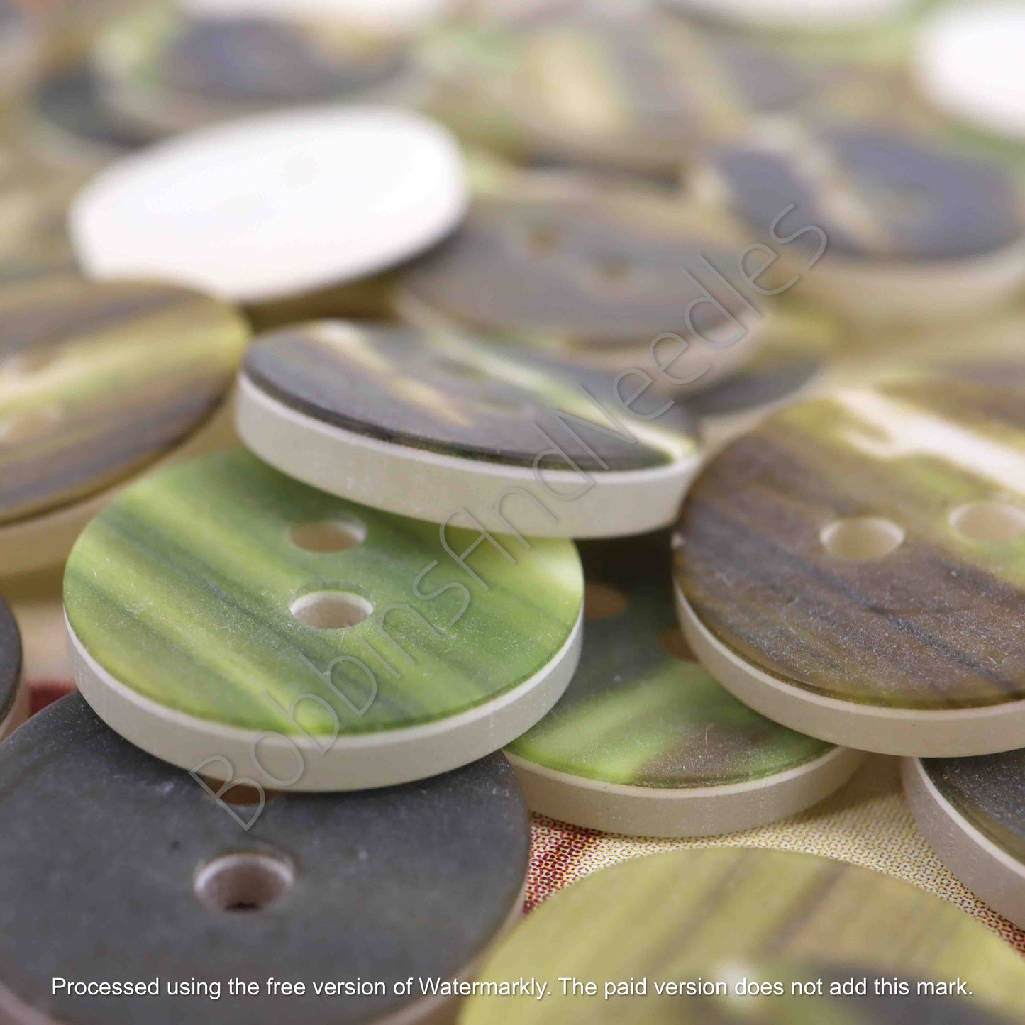 Set of 20 Casein Buttons Ø 13mm Small Marbled Earthy Green - Bobbins&Needles