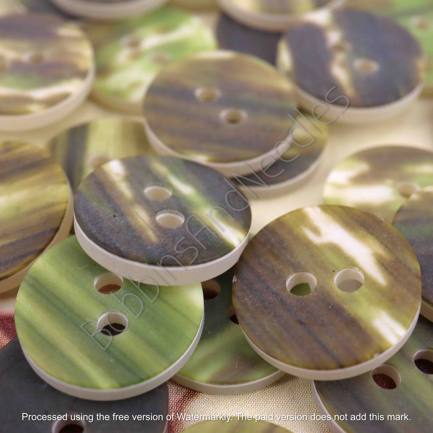 Set of 20 Casein Buttons Ø 13mm Small Marbled Earthy Green - Bobbins&Needles