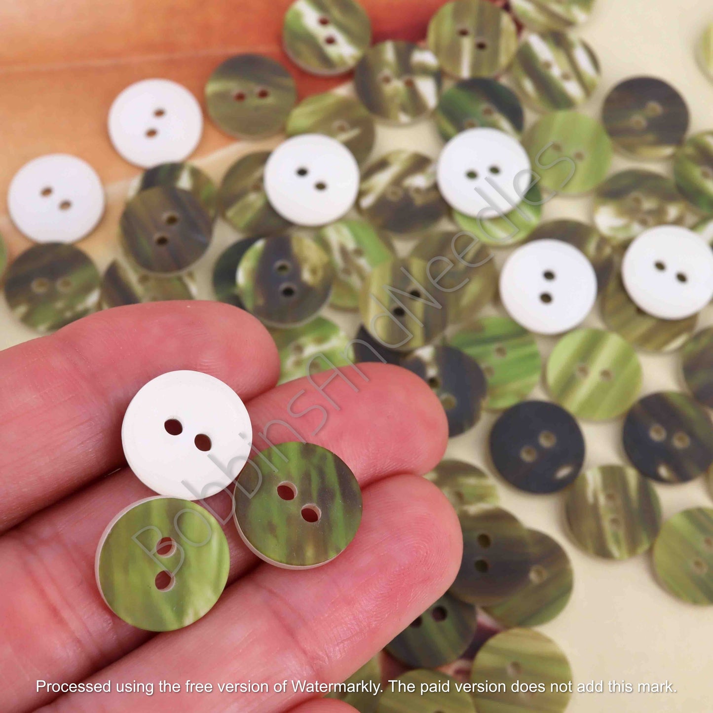 Set of 20 Casein Buttons Ø 13mm Small Marbled Earthy Green - Bobbins&Needles