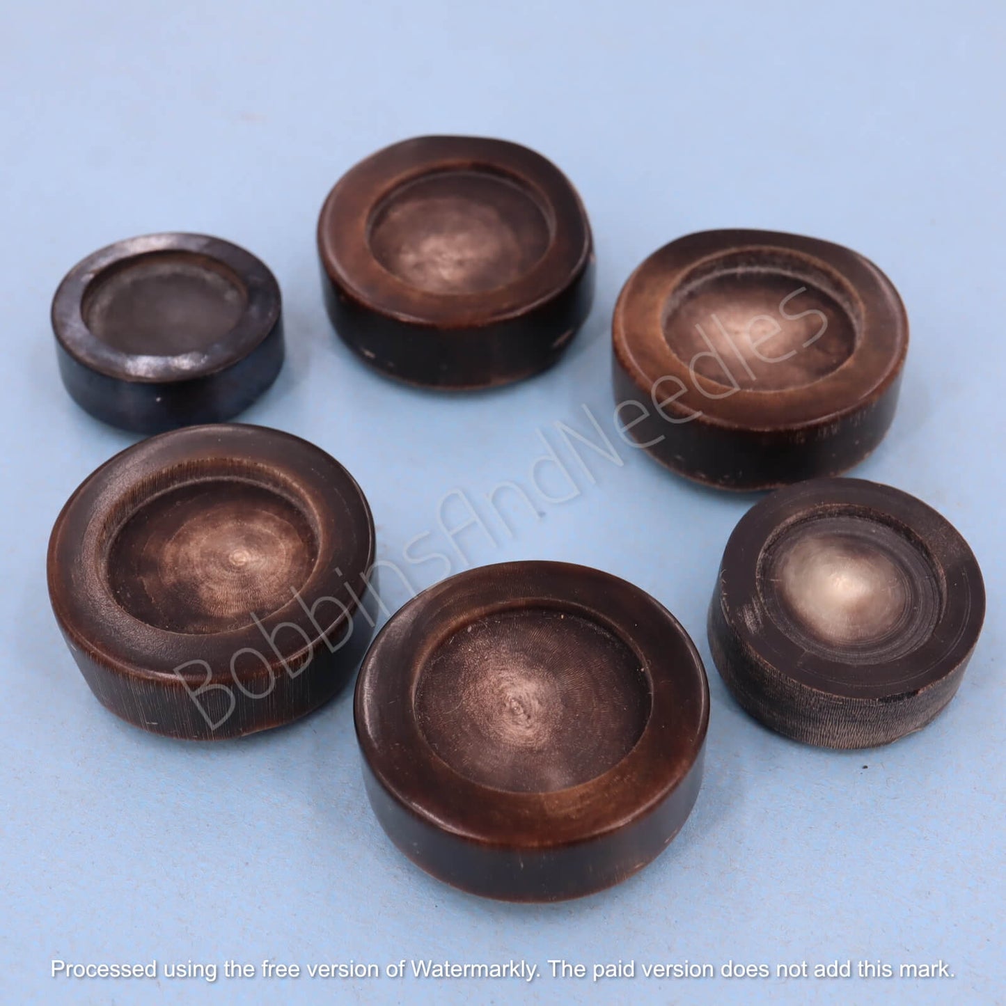 Set of 6 Vintage Mock Horn Buttons – Brown Thick with Recessed Center