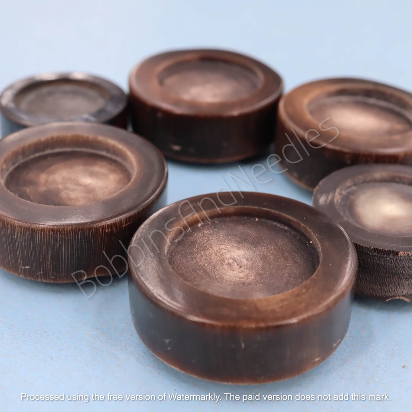 Set of 6 Vintage Mock Horn Buttons – Brown Thick with Recessed Center