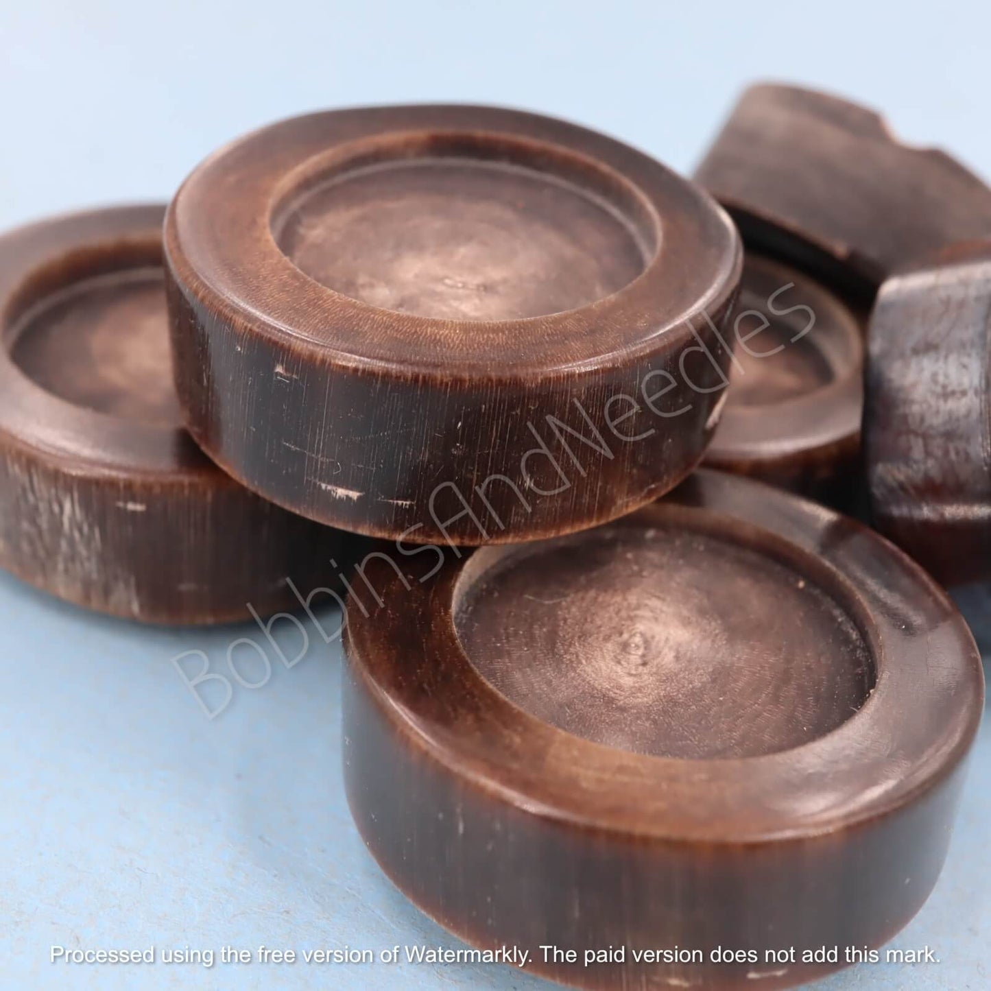 Set of 6 Vintage Mock Horn Buttons – Brown Thick with Recessed Center