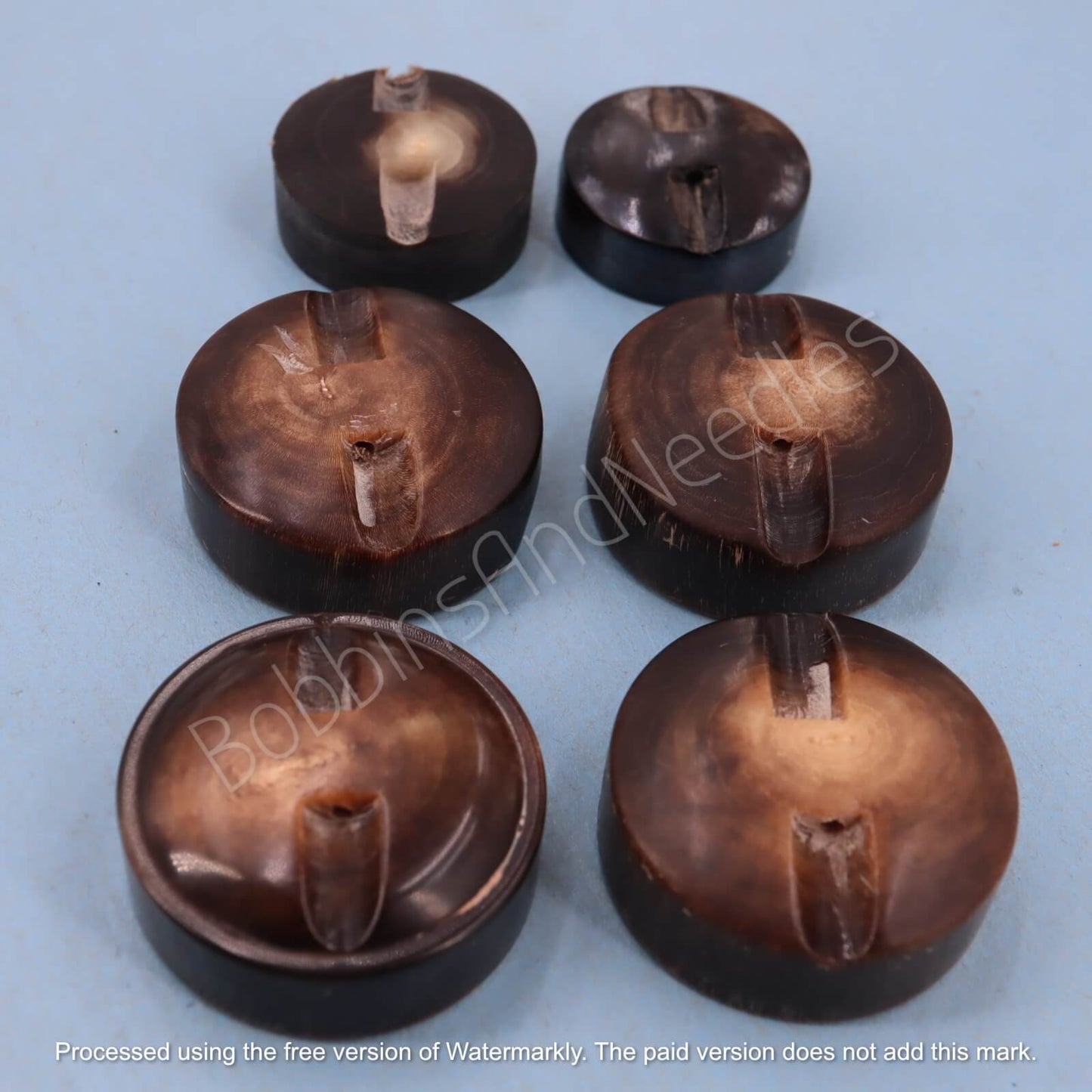 Set of 6 Vintage Mock Horn Buttons – Brown Thick with Recessed Center