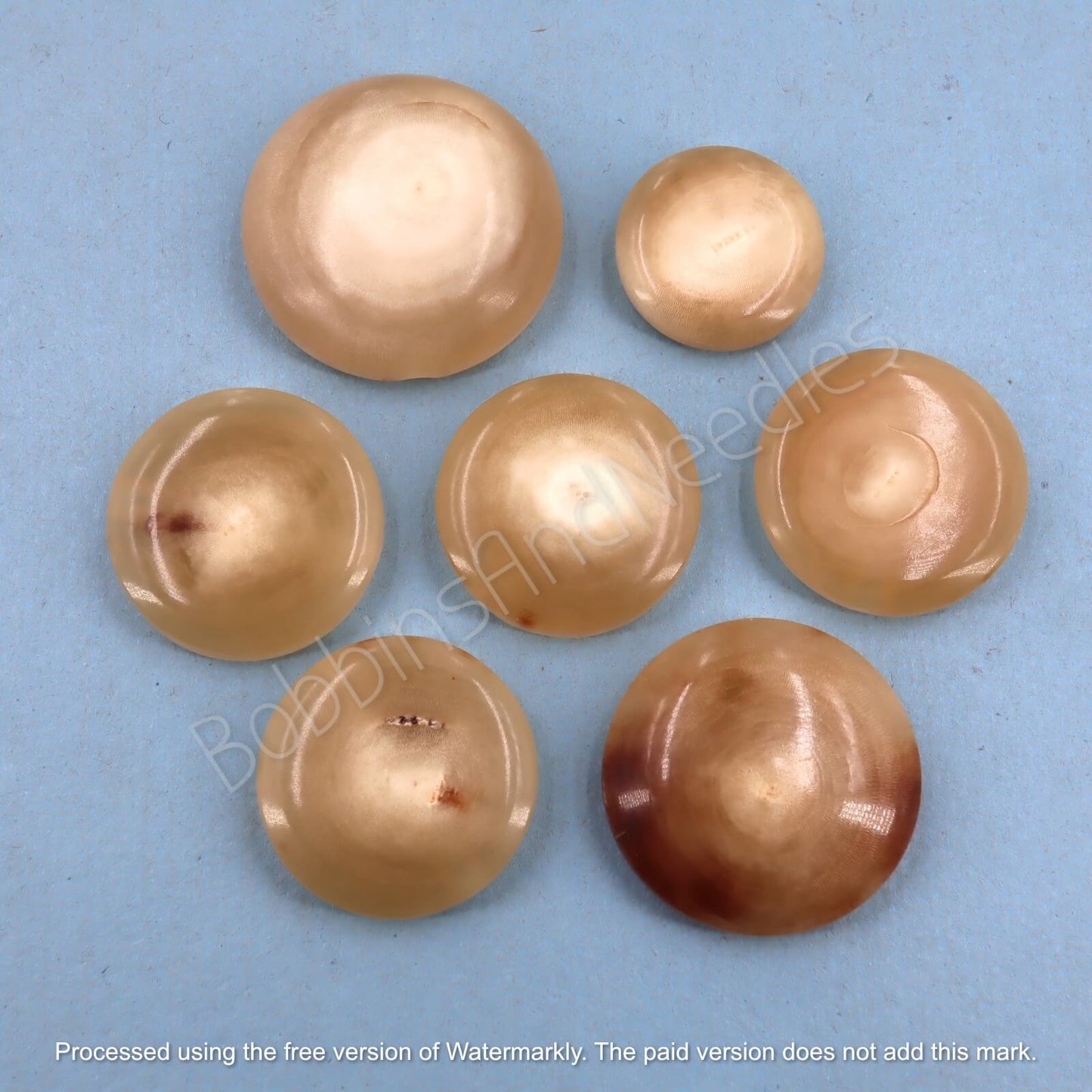 Set of 7 Mock Horn Buttons - Vintage Galalith Caramel Tones