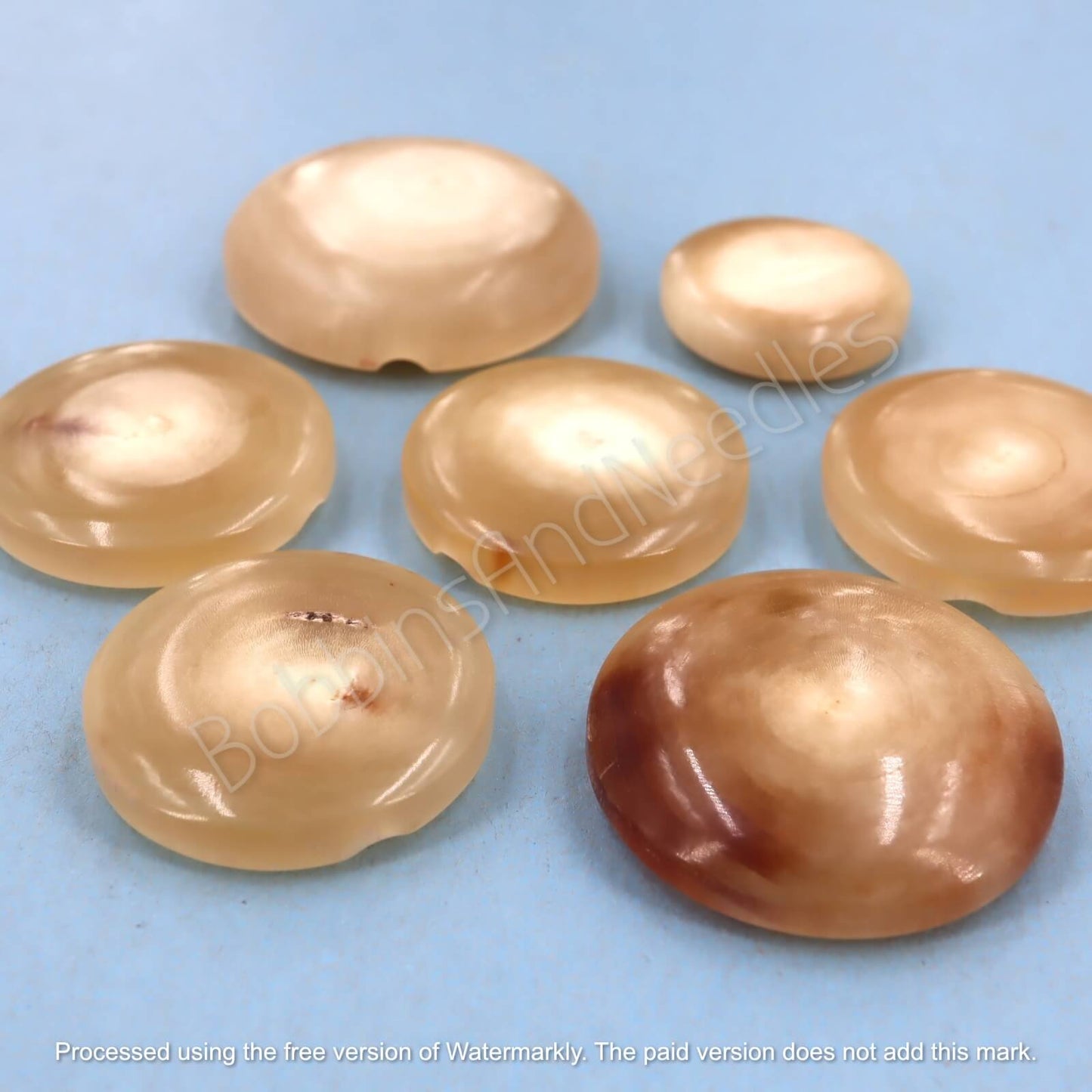 Set of 7 Mock Horn Buttons - Vintage Galalith Caramel Tones