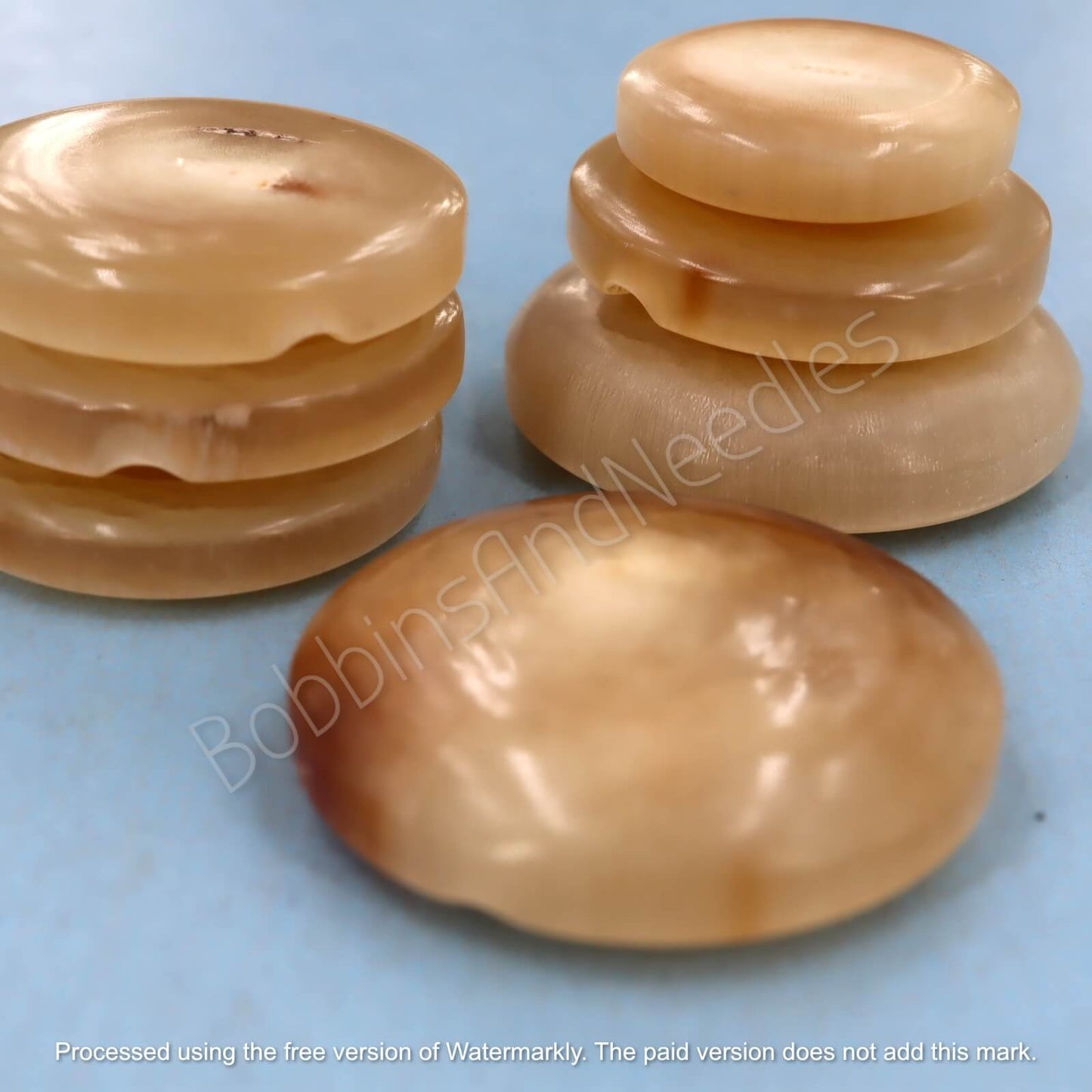 Set of 7 Mock Horn Buttons - Vintage Galalith Caramel Tones