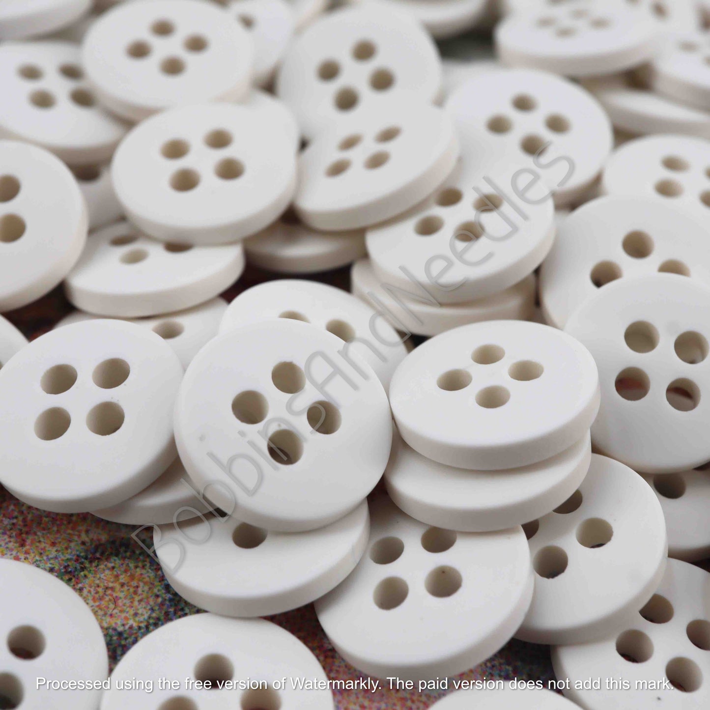 Set of 30 Small Vintage Casein Buttons Ø 11mm White 4-Hole Design - Bobbins&Needles