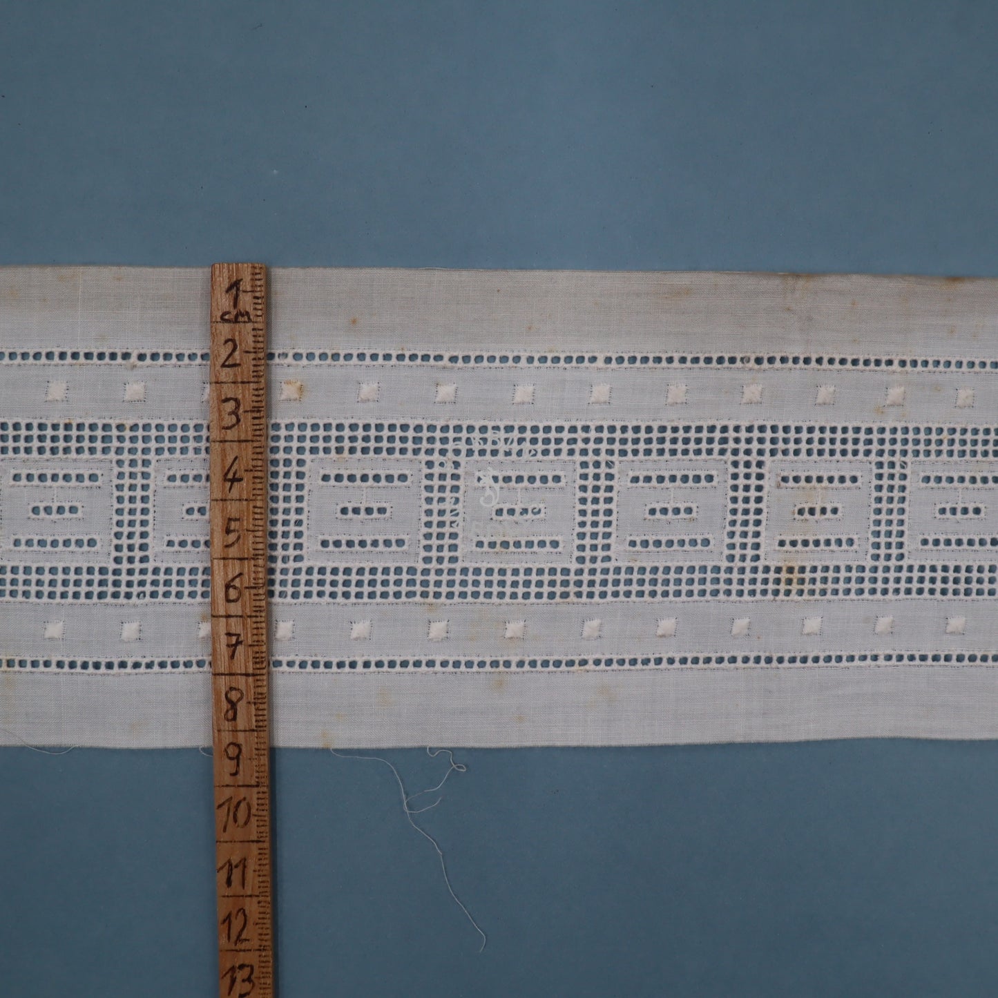 18m Antique Whitework Cotton Panel Trim – Geometric Cutwork Embroidery - Bobbins&Needles