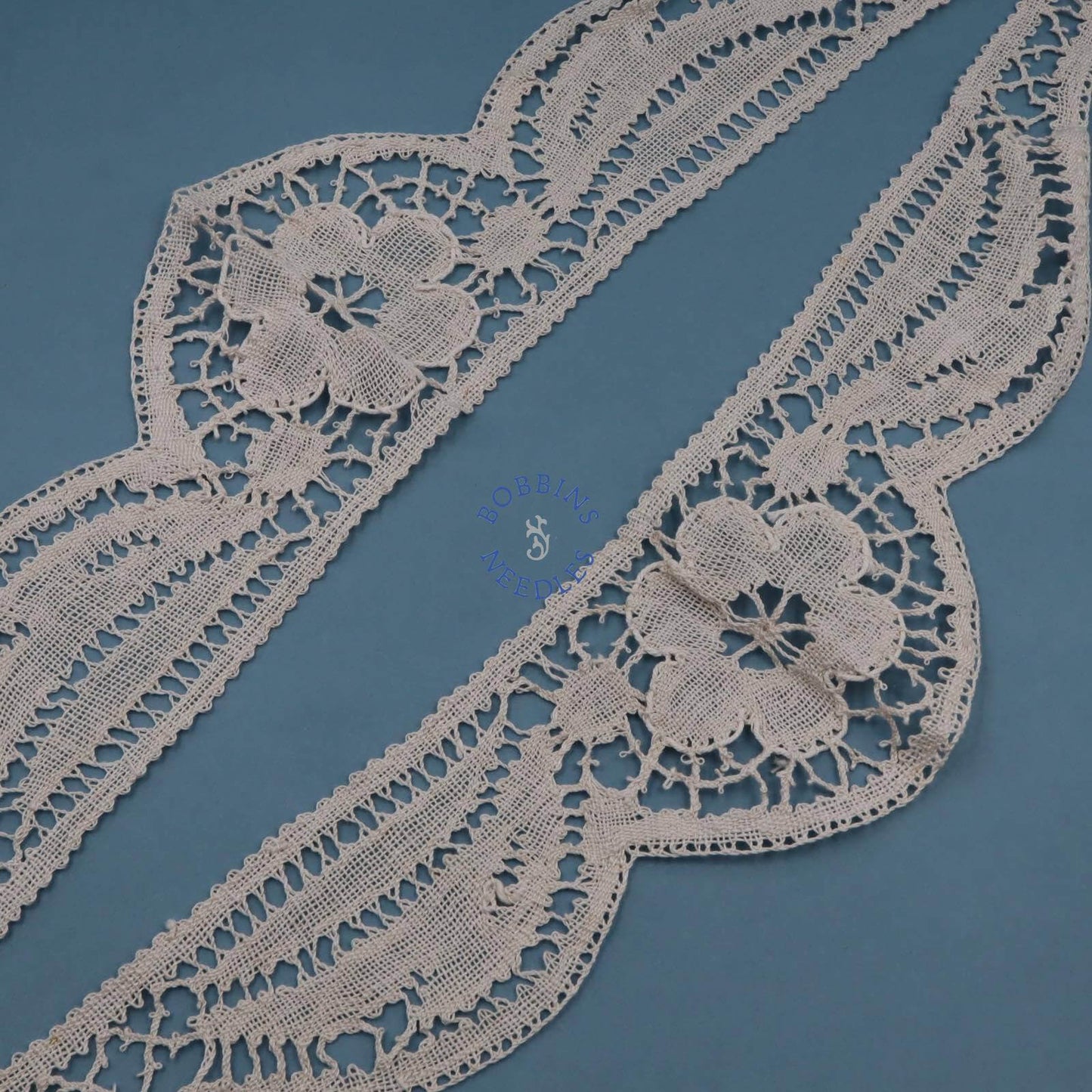 Set of 2 Handmade Linen Lace Inserts – Floral Motifs