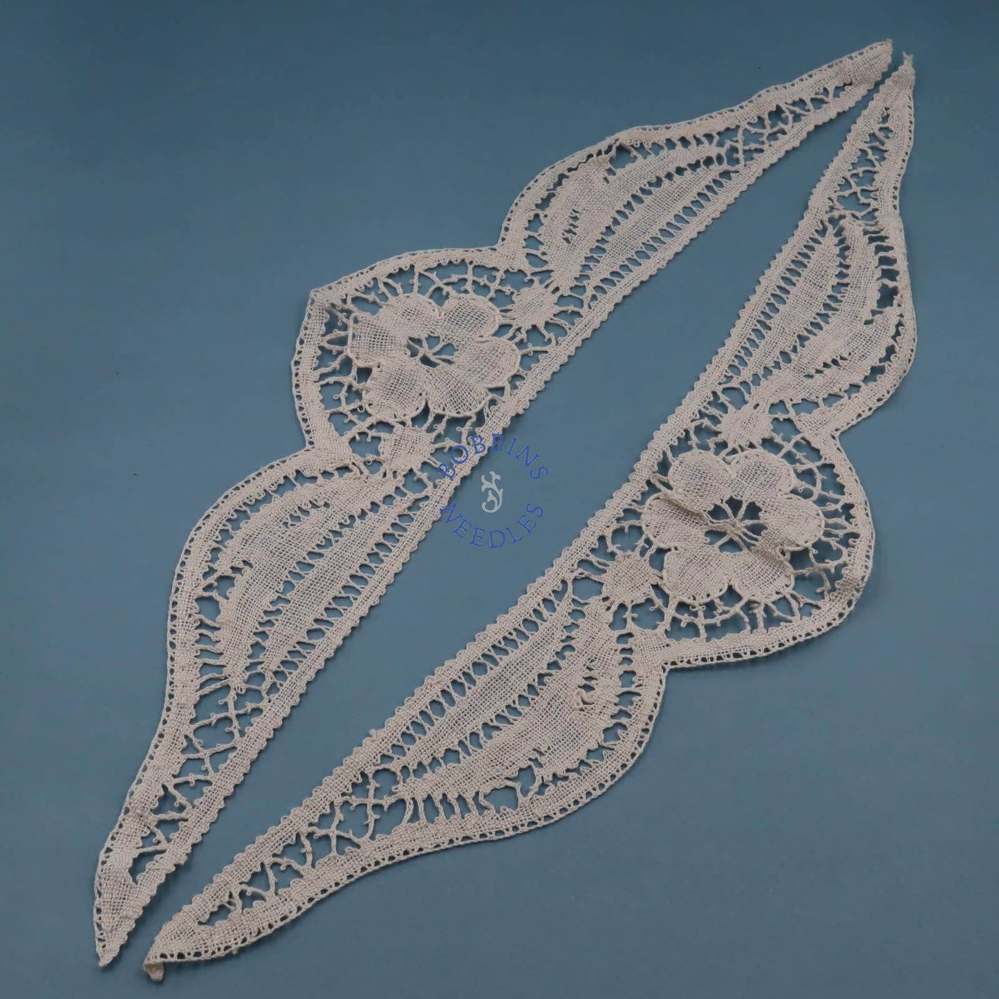 Set of 2 Handmade Linen Lace Inserts – Floral Motifs