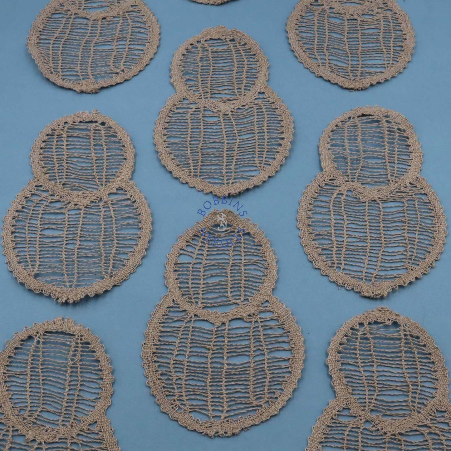 Set of Handmade Linen Lace Appliques – Double Circle Shape Motif