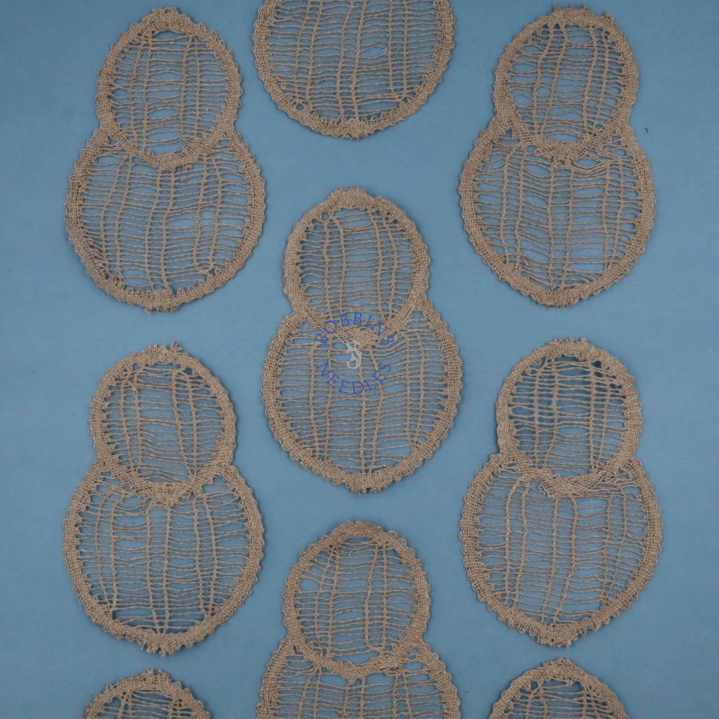 Set of Handmade Linen Lace Appliques – Double Circle Shape Motif