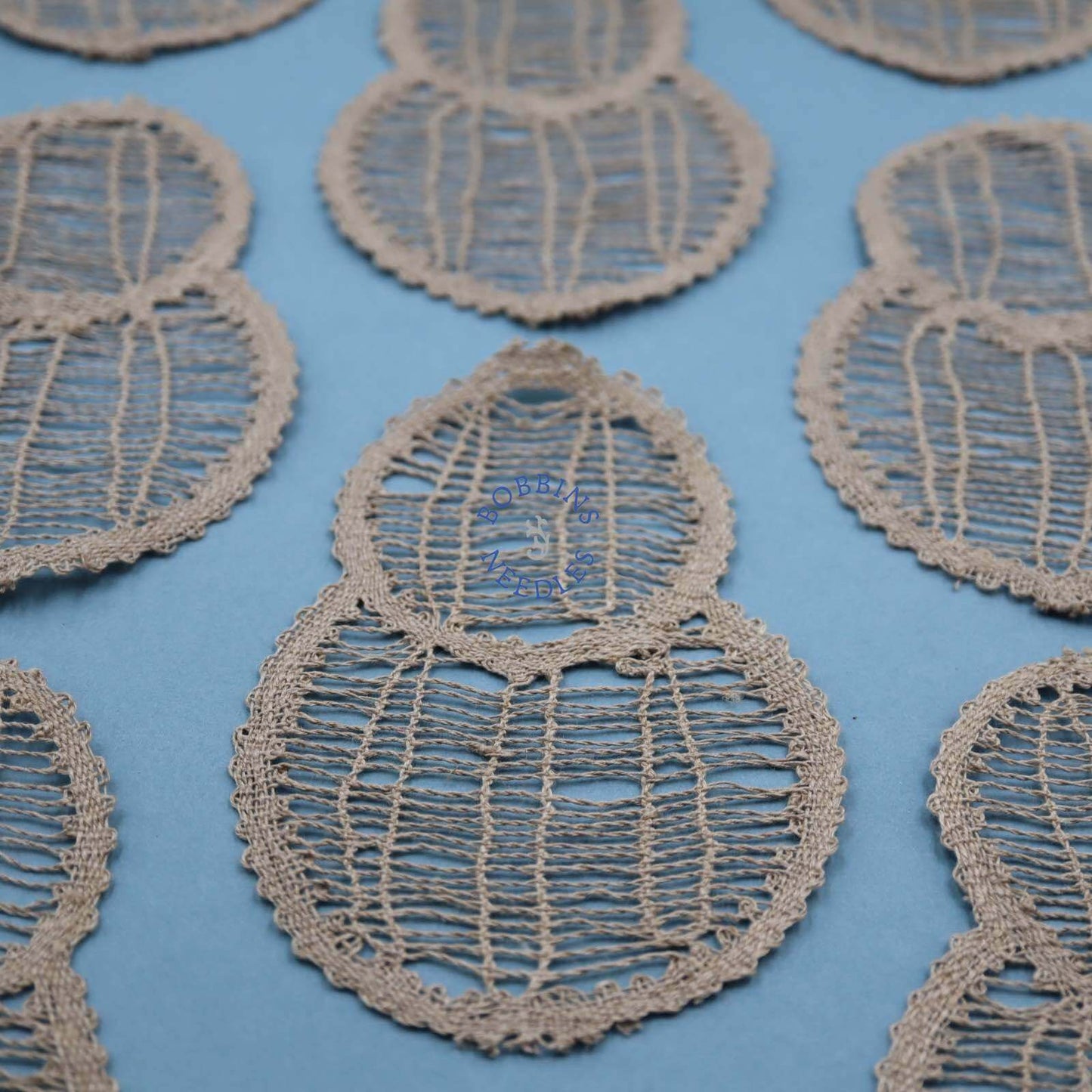 Set of Handmade Linen Lace Appliques – Double Circle Shape Motif